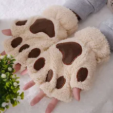 1 пара теплых перчаток для женщин и девочек, милые зимние перчатки без пальцев, пушистые перчатки с медвежьими лапами и кошачьими лапами, новые перчатки для девочек# L20