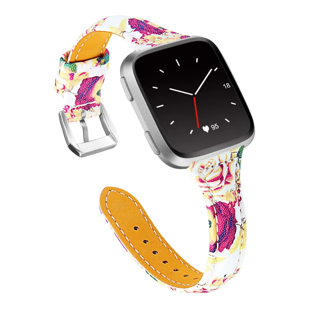 Print 4 Heang Печать Тонкий ремешок для часов из натуральной кожи совместим с Fitbit Versa 2/Versa Lite& SE/Fitbit Versa - Цвет ремешка: Print 4