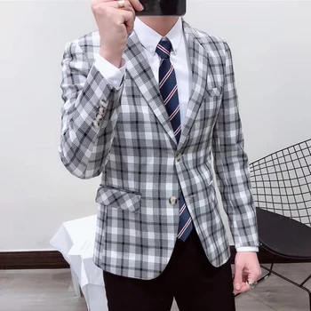 

Plaid Mens Grey Pattern Unique Party Homme Men Sport Coat Terno Masculino Slim Fit Check Blazer