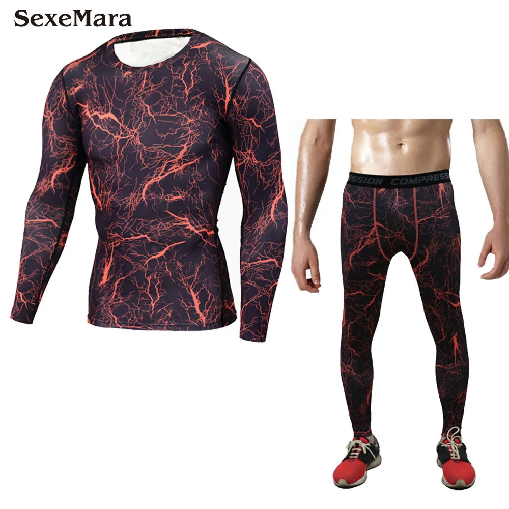 SexeMara мужской ММА камуфляж боксерский спортивный костюм компрессионный Рашгард Фитнес с длинным рукавом базовый слой облегающая Мужская спортивная одежда