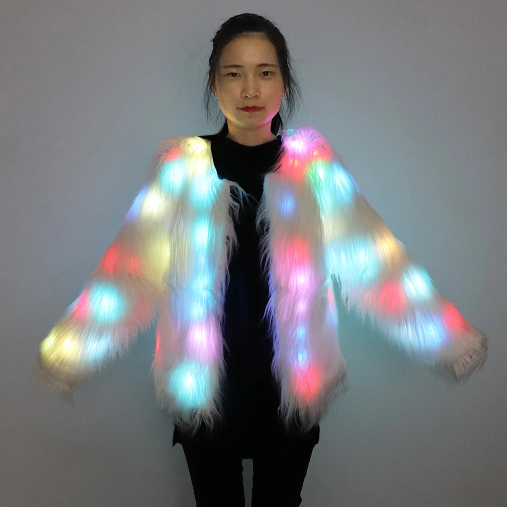 New LED Coat Women Faux Fur Light Up Costumes Christmas Jacket