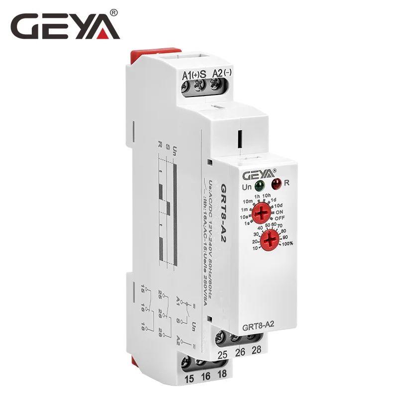 

GEYA GRT8-A Electronic 16A SPDT ON Delay Timer Relay Time Relay AC/DC12V-240V DIN Rail Delay On Relay 12V