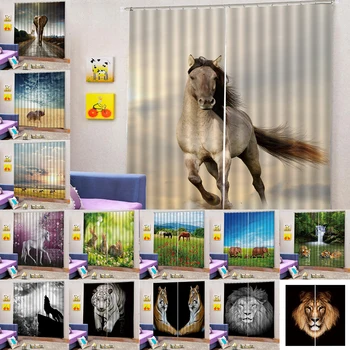 

3D Print Animals Curtains Window Drapes Valance for Living Room, 59x65", 2 Panels/Set with Curtain Hooks and Silent Curtain Ring