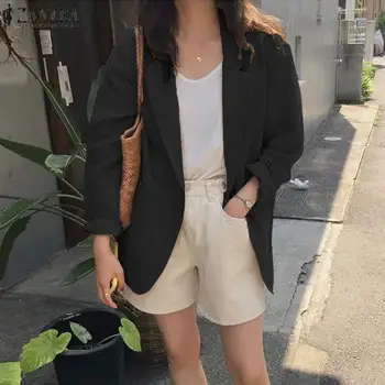 

2020 Autumn Single Button Blazers ZANZEA Solid Long Sleeve Coats Women Casual Cotton Linen Work Blazer Female Plus Size Jackets