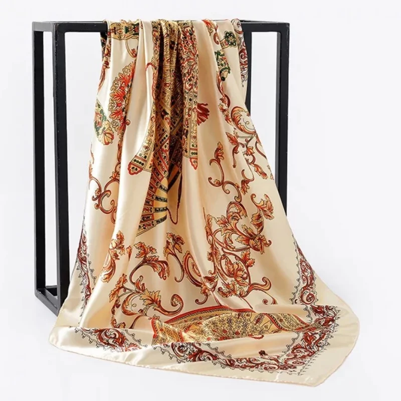 Классический квадратный женский шифоновый модный Шелковый шарф 90 см, офисный женский платок, платок, шарф, бандана, хиджаб, накидка - Цвет: 44