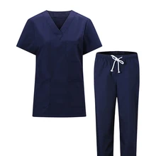 Штекер Размер S-3XL Чистый хлопок Мужская медицинская форма V шеи скраб-топ и брюки эластичный пояс шнурок Больничная рабочая одежда для мужчин