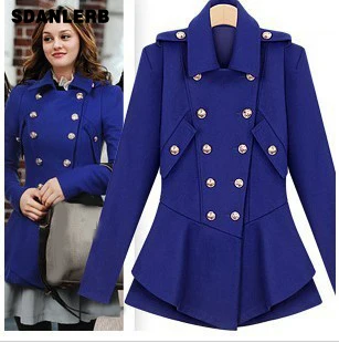

European New Fashion 2019 Spring Winter Gossip Girl Design Red Blue Black Double Breasted Coat Outerwear Femme