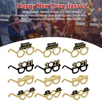 

12pcs Glitter Paper Glasses Flexible Funny Eyeglasses Frame Photo Props Kids Adult Happy New Year Party Decoration Home Portable