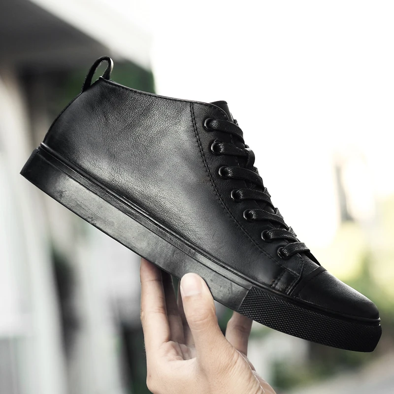 

Brand Man Casual Shoes lace up Mens Genuine Leather Handmade High Tops Male Sneakers Men Tide Rubber Wear Resistant big size 47