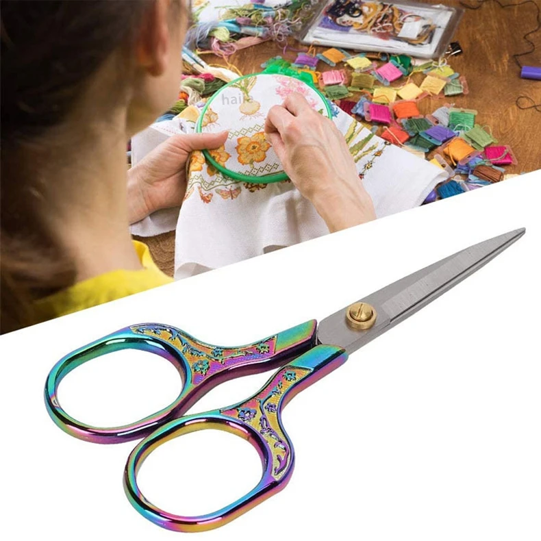 Haile Kawaii Titan Farbe Schere Vintage Edelstahl Geschnitzte Schneiden und Nähen, Gewinde Schere, Nähen Werkzeuge, Nette Schreibwaren – Detail 4