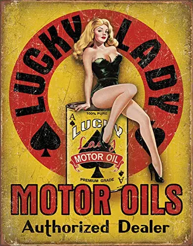 Lucky Lady Motor Oil Безнадежное предприятие до сих пор играет с автомобилями жестяной знак, 12," W x 16" H - Цвет: Lucky Lady Motor Oil