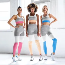 Breathable Patchwork Hit The Color Crop Top Pants 2 Piece Set Women Seamless Knitting High Stretch Yoga Sets Sports Tracksuit