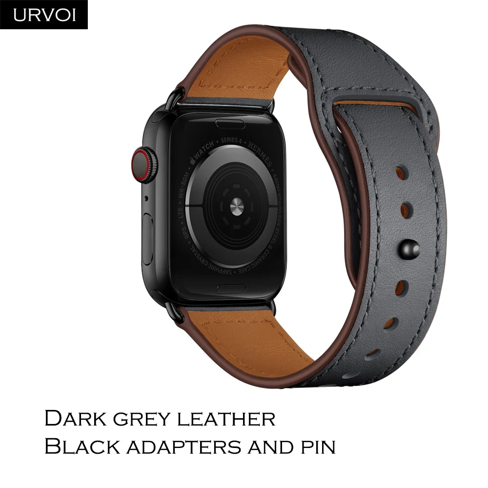 URVOI ремешок для apple watch серии 5/4 3, 2, 1, ремешок для наручных часов iWatch, большие размеры 40-44 мм спортивный ремешок из натуральной кожи Swift Pin& tuck ручной работы - Band Color: Dark grey B