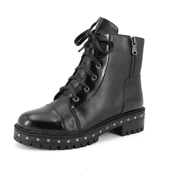 Black Cow Leather SOPHITINA/Удобные однотонные ботинки; модная дизайнерская обувь из коровьей кожи на шнуровке с круглым носком на квадратном каблуке; новые женские мотоциклетные ботинки; sc408 - Цвет: Black Cow Leather