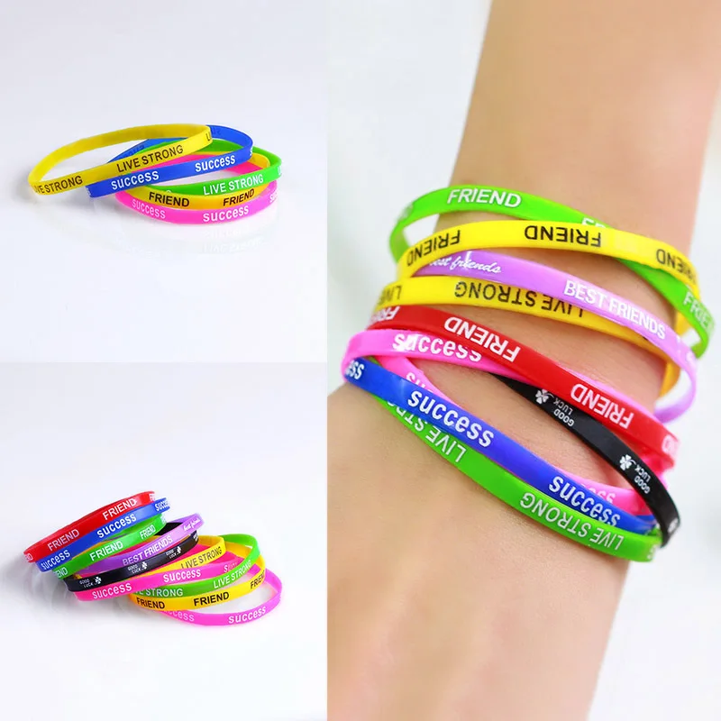 Sports Best Friend Printed Letters Luminous Silicone Bracelets & Bangles Women Fluorescent Rubber Fitness Wristband Bracelet Silicone Wristband