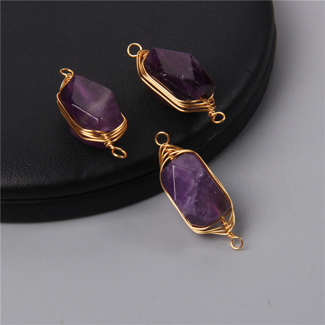 Natural Faceted Metal Wire Wound Winding Stone Connector Pendant Charm For Jewelry Making Bracelet Necklace Wholesale Gifts