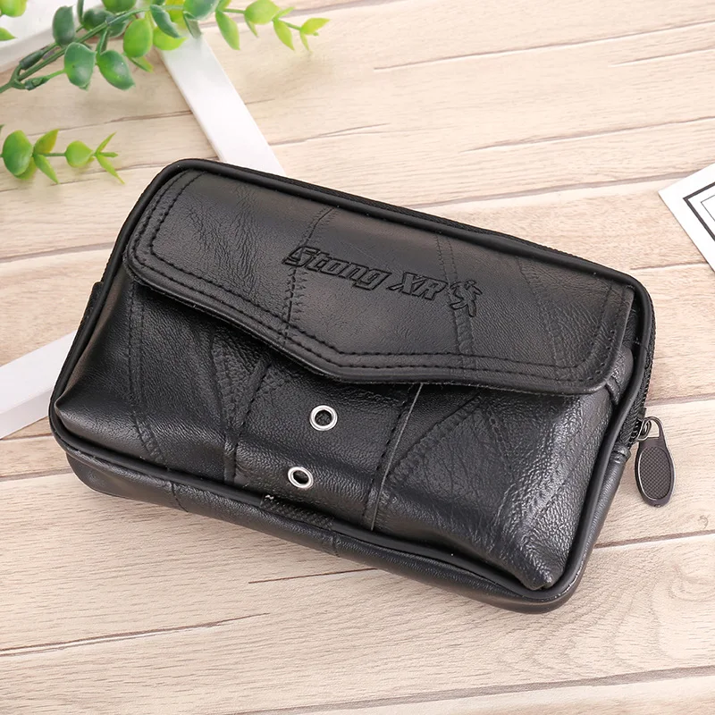 

Multi-Functional Men's Construction Site Farmland Sports Bag Running Bag Leather Leather Belt Large Capacity Smoking Purse