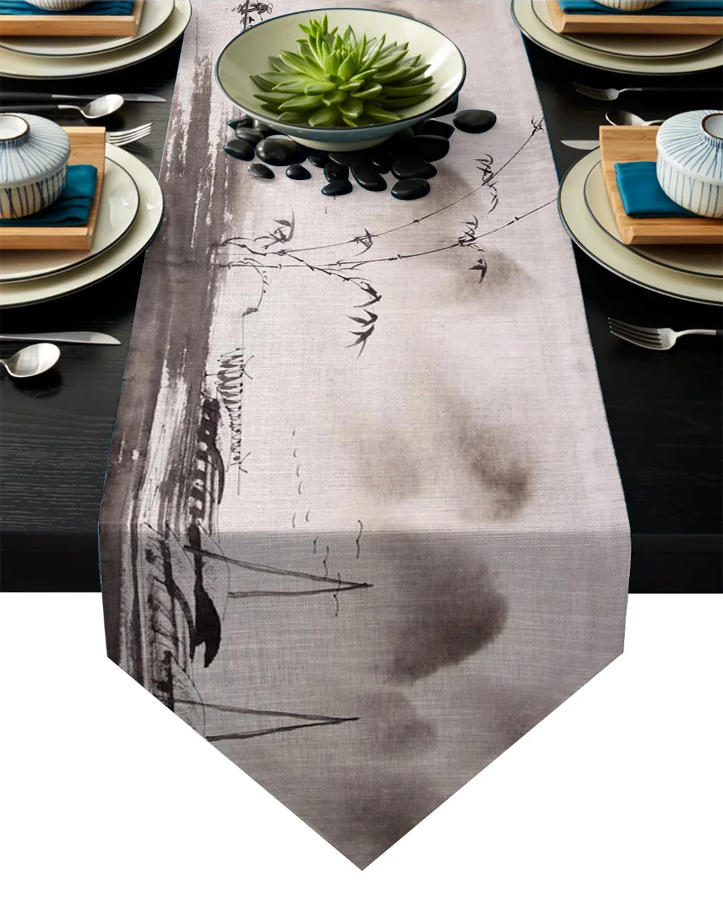 Landscape Painting Ship Bamboo Table Runner For Wedding Hotel Party Runners Modern Cake Floral Tablecloth Home Decoration | Дом и сад