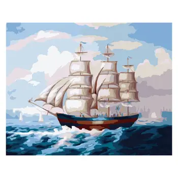 

Paint For Adults and Kids DIY Oil Painting Kits Pre-Printed Canvas Smooth sailin D08F