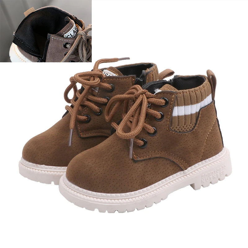 COZULMA/новая детская осенне-зимняя обувь с мехом; Детские модные ботинки для девочек и мальчиков; ботинки для маленьких девочек; обувь для маленьких мальчиков с плюшевой подкладкой - Цвет: Brown without Fur