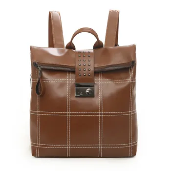 

2020pu backpack retro women bag checked women's backpack fashion simple small backpack student backpack ladies