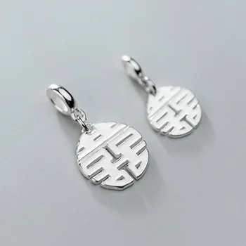 

925 Sterling Silver Double Happiness Couple Dangle Charms Hollow Out Craftwork Silver Necklace Pendants DIY Birthday Jewelry