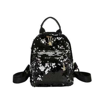 

New Zipper Patchwork High Quality Mini Women's Shinning Glitter Bling Backpack Preppy Style Sequins Travel Satchel 2019 Dropship