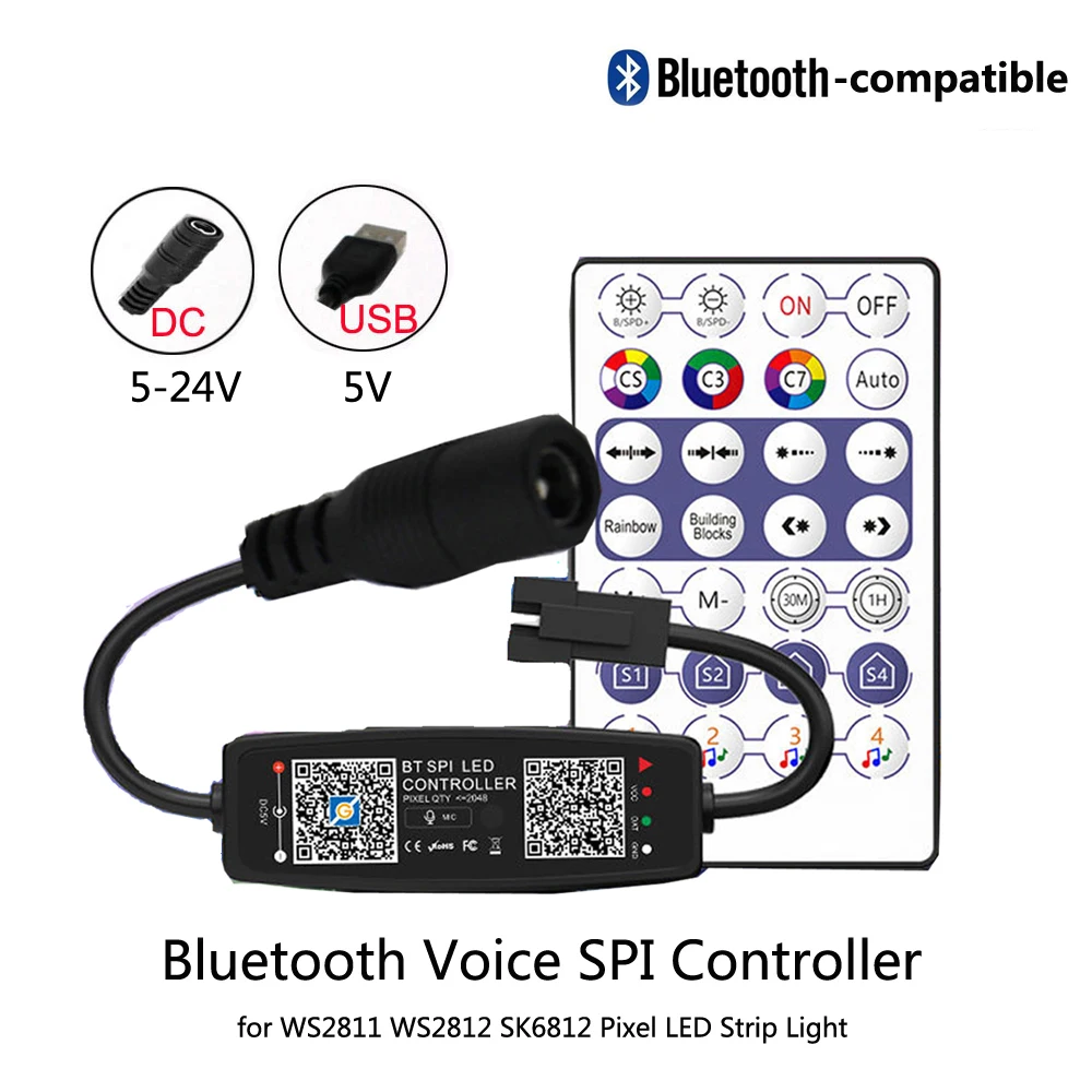 Светодиодный пиксельный контроллер WS2812B Bluetooth музыка с микрофоном 28 клавиш