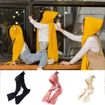 

2-in-1 Hat Knitted Scarf for Unisex Keep Warming Cap Winter Accessories Adult Kids H9
