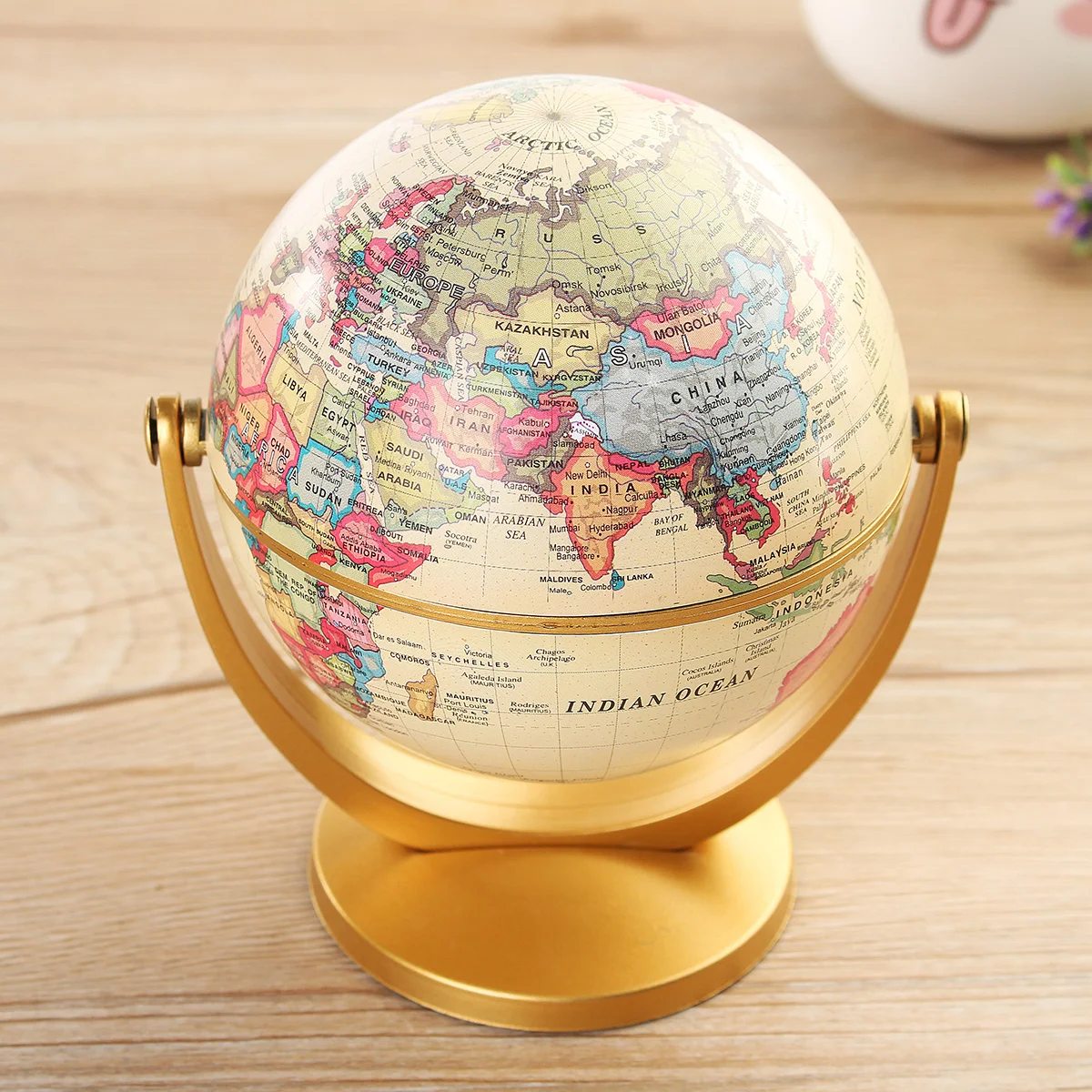 12cm Retro Globe 360 Rotating Earth World Ocean Map Ball Antique Desktop Geography Learning Education Home School Decoration