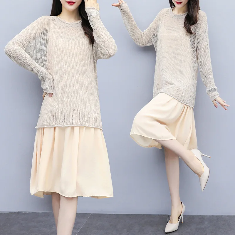 

Fashion Set 2019 Autumn Clothing New Style INS Knitted Jacket + Strapped Dress Western Style Very Fairy Two-Piece Set