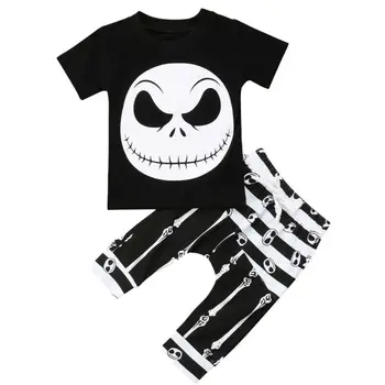 

New Halloween Skull Clothes Set Baby Boy Clothes Cotton T-shirt Top Harem Pant Black White Infant Outfit Children Tracksuit Set
