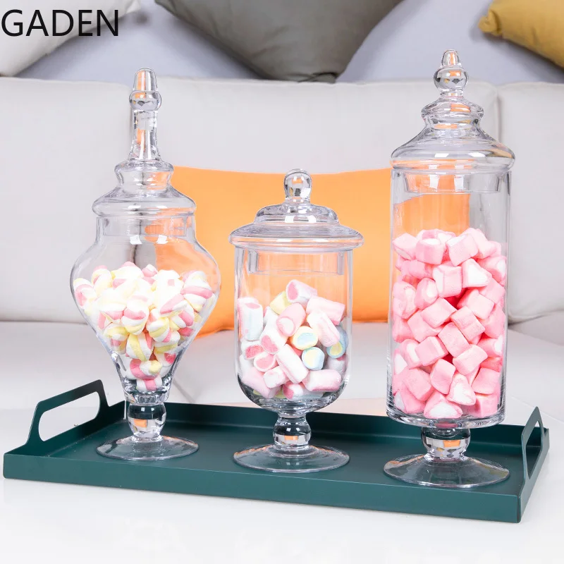European Style Storage Jar Glass Decoration Candy Jar with Lid Decoration Sugar Storage Box Dessert Table Wedding Decoration 3