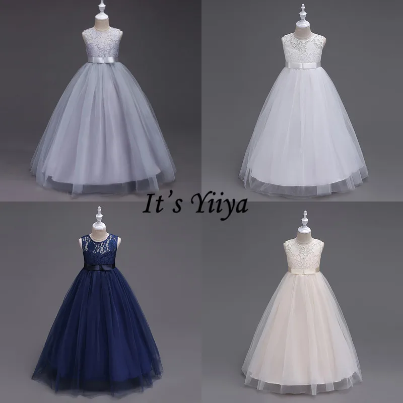 It's Yiya/платье с цветочным узором для девочек элегантные вечерние платья с круглым вырезом и кружевным бантом для детей длинные платья для