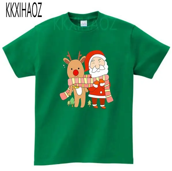 Футболка для мальчиков футболка с принтом Санты футболка для девочек белая хлопковая Футболка Повседневная Детская футболка Рождественский подарок 8 - Цвет: greenchildreT-shirt