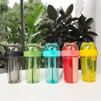 

Kids Water Cup Creative Cartoon Baby Feeding Cups With Straws Leakproof Water Bottles Outdoor Portable Dual-Purpose Cup Supplies