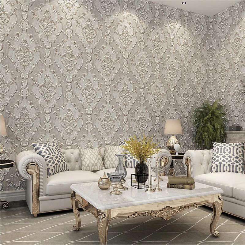 European Geometric Luxury Damask 3D Embossed Non-woven Blue Black Wallpaper for Bedroom Living Room Wall Paper Roll Home Decor