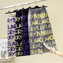 Зимние женские юбки шерстяной вязаный карандаш юбка-миди буквы алфавита сплит высокая талия большая эластичность