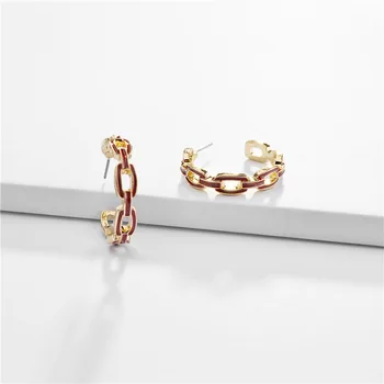 

Fashion Geometric Hollow Enamel Link Chain Hoop Earrings for Women Simple C-Shape Design Hoop Earrings Jewelry