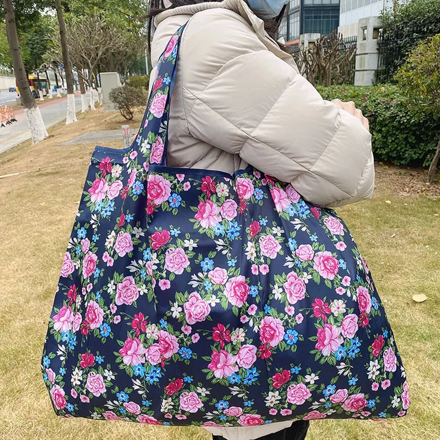 Reusable Shopping Bags Heavy Cloth Bags Sundries Bags Foldable Women's Travel Shoulder Bags Large Handbags Durable Nylon 22014