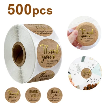 

Sticker Labes Paper Natural 500 Labels Material Shape Kraft Thank You Hand Made with Love Stationery Adhesive Per Roll Round