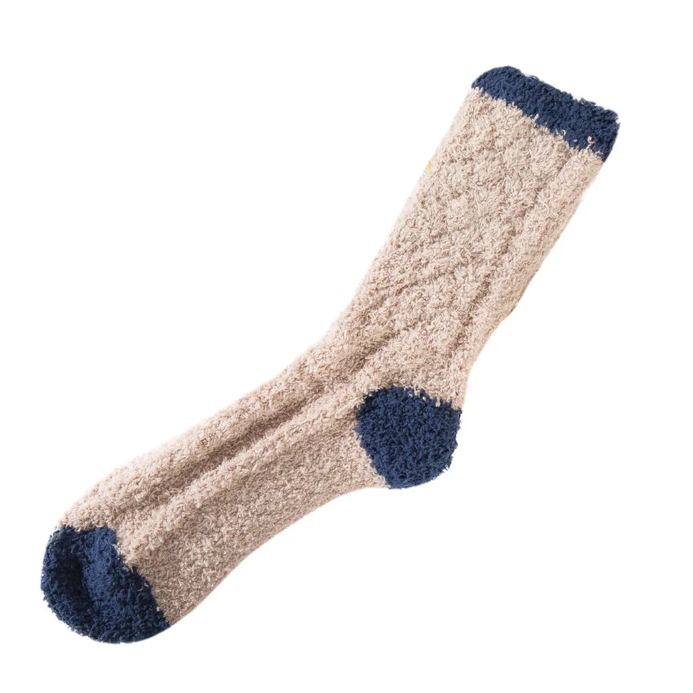 Женские нескользящие носки-тапочки из кораллового флиса, зимние толстые теплые повседневные домашние носки, мягкие лоскутные носки средней длины# A