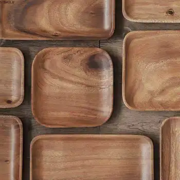 

Japanese Acacia Solid Wood Tray Dinner Plate Disc Coffee Tea Tray Fruit Bread Food Dessert Breakfast Plate Square Rectangle