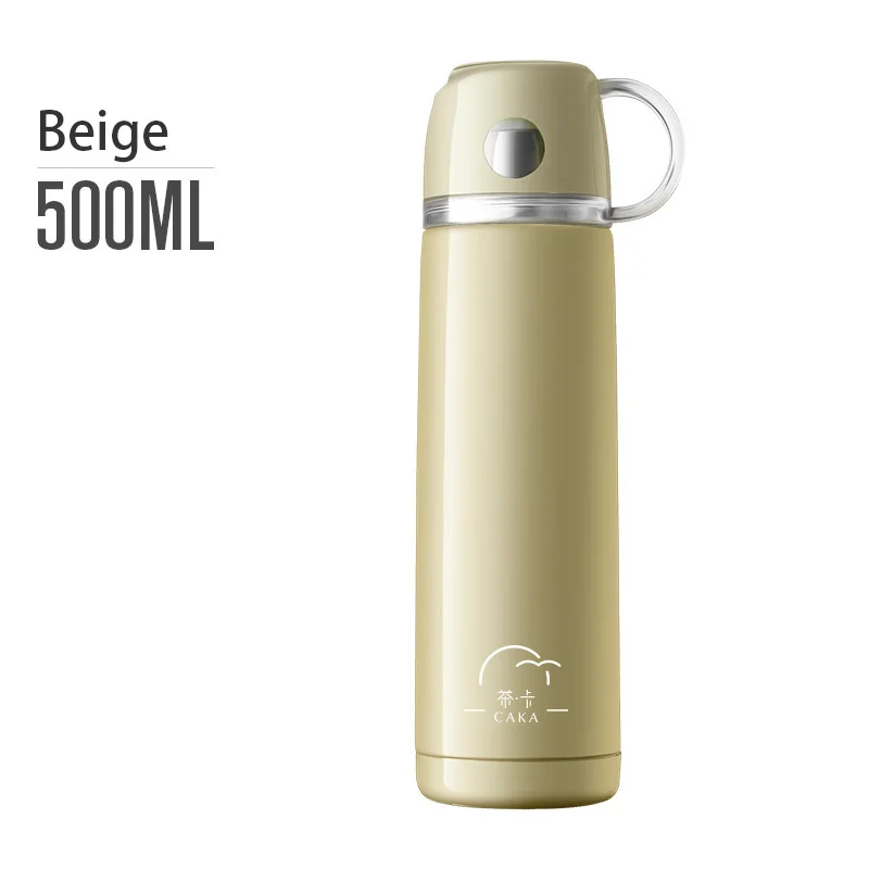 Candy Color Stainless Steel Vacuum Flasks 500ml Thermos Cup Detachable Coffee Tea Milk Travel Mug Thermo Car Water Bottles - Цвет: Beige