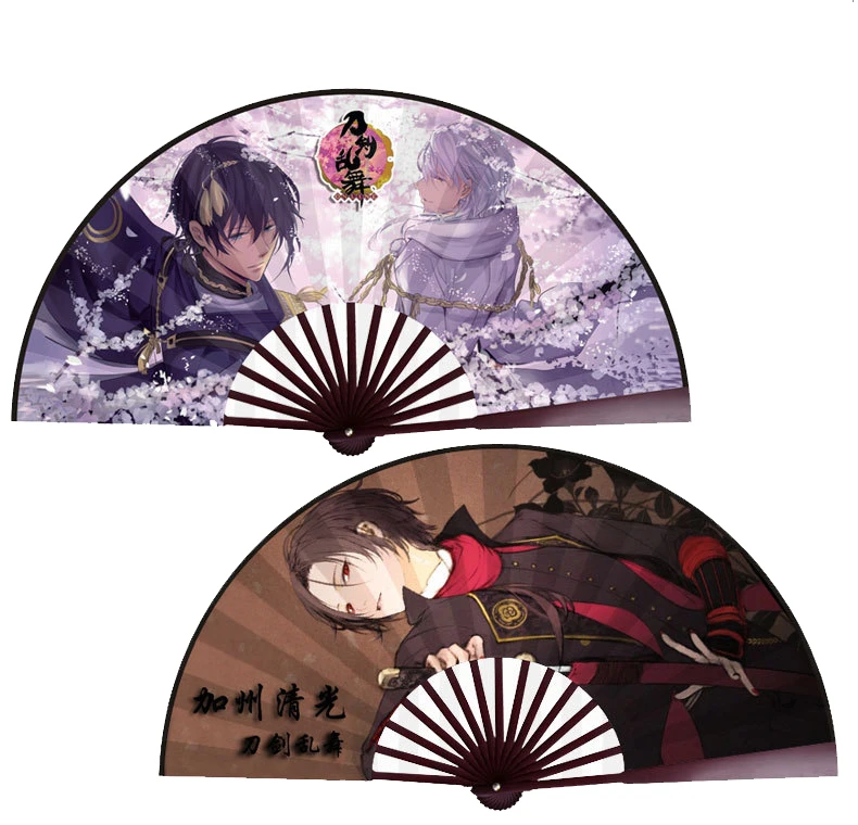 

Anime Touken Ranbu Online Hand Fans Bamboo Silk Cloth Folding Hollow Carved Hand Held Fans Event & Party Supplies Decoration