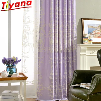 

European Embroidery Curtains for Living Room Purple Semi-shading Cloth Cotton and Linen Window Drapes for Bedroom *VT