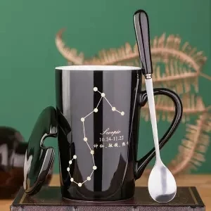 Чашка керамическая чашка кружка с крышкой с ложкой Мужская и женская пара креативная чашка Бытовая чайная чашка молочная чашка кофейная чашка Tazas стакан - Цвет: Scorpio