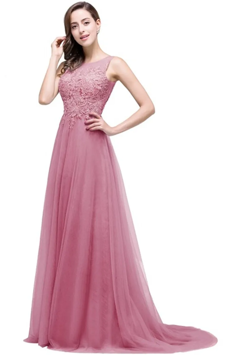 Vestido de Festa соблазнительное длинное с открытой спинкой вечерние платья с аппликацией элегантные кружевные тюлевые вечерние платья Robe De Soiree - Цвет: Dusty pink