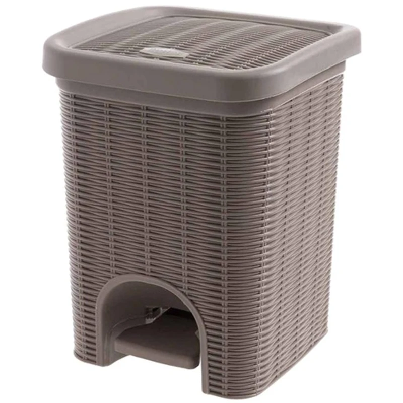 PP Rattan Trash Can Pressing Type Trash Bin Plastic Dustbin Wastebasket Kitchen Living Room Garbage Storage Bin Can