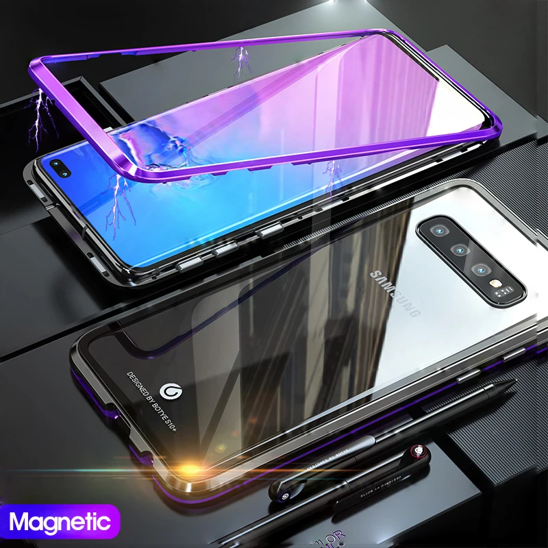 Роскошный Магнитный чехол для samsung S10 Plus S10E S9 S8 Plus Note 9, металлический бампер на магнитах, стеклянный чехол для samsung S10Plus, чехол Note9